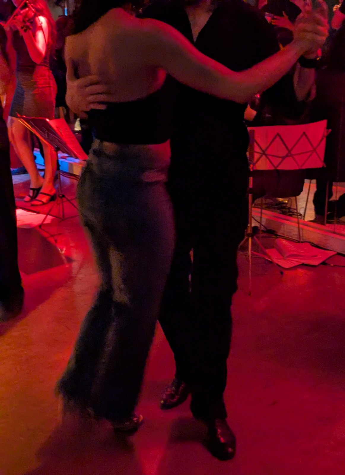 Two people in the tango embrace
